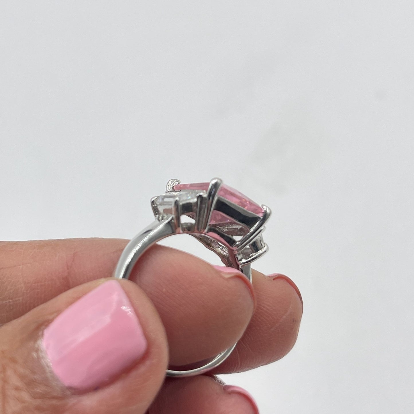 925 Sterling Silver Ring With Pink & Clear Gemstones Size 8.5