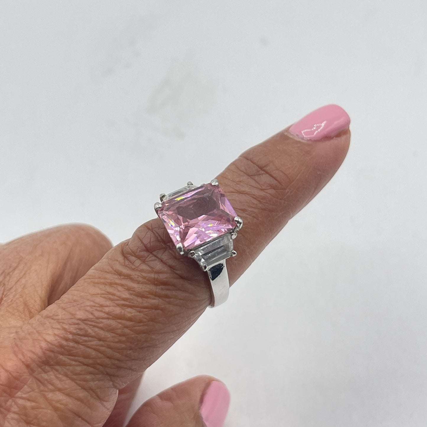 925 Sterling Silver Ring With Pink & Clear Gemstones Size 8.5