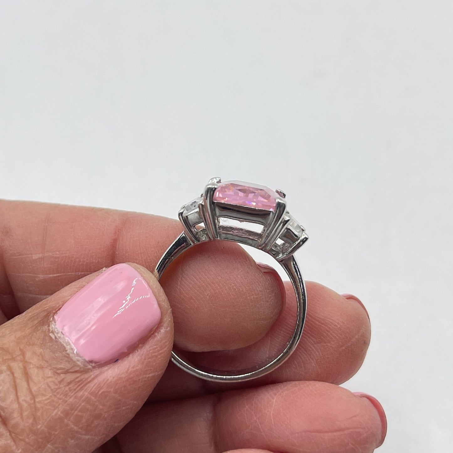 925 Sterling Silver Ring With Pink & Clear Gemstones Size 8.5