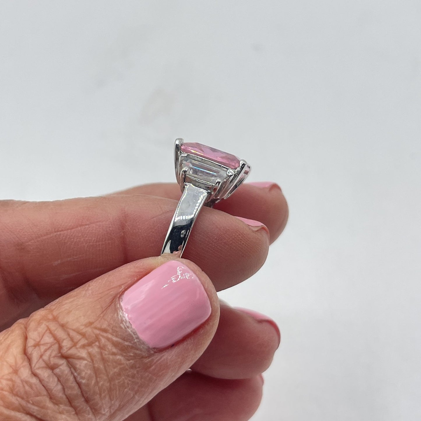 925 Sterling Silver Ring With Pink & Clear Gemstones Size 8.5