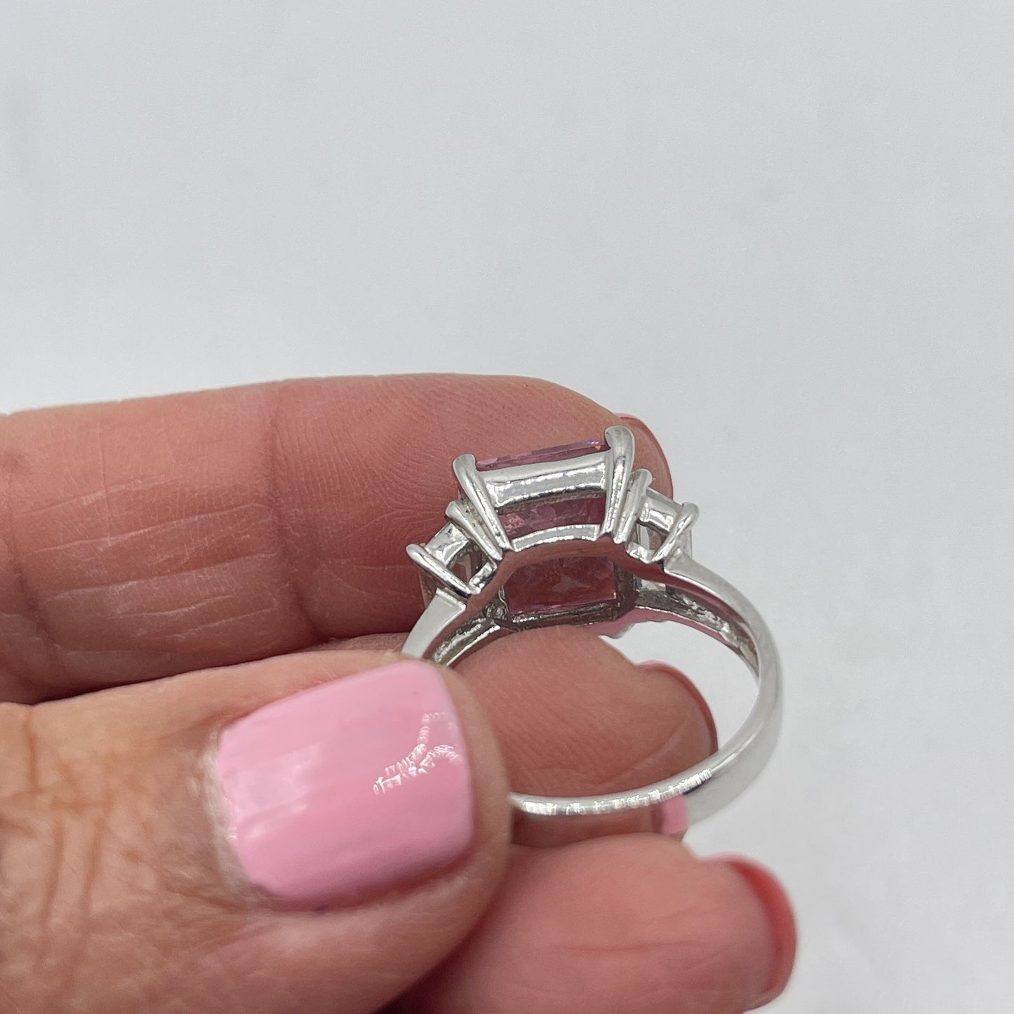 925 Sterling Silver Ring With Pink & Clear Gemstones Size 8.5