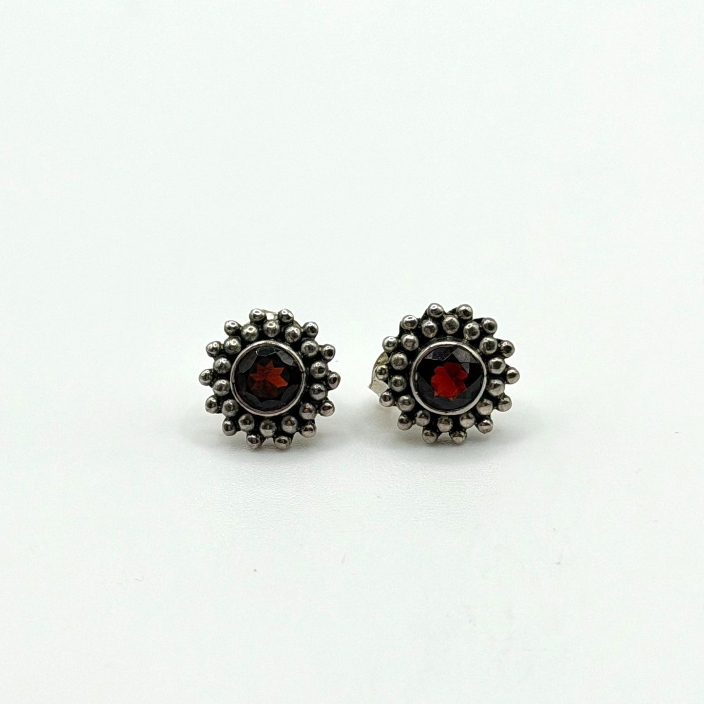 Vintage 925 Sterling Silver Red Garnet Stud Earrings
