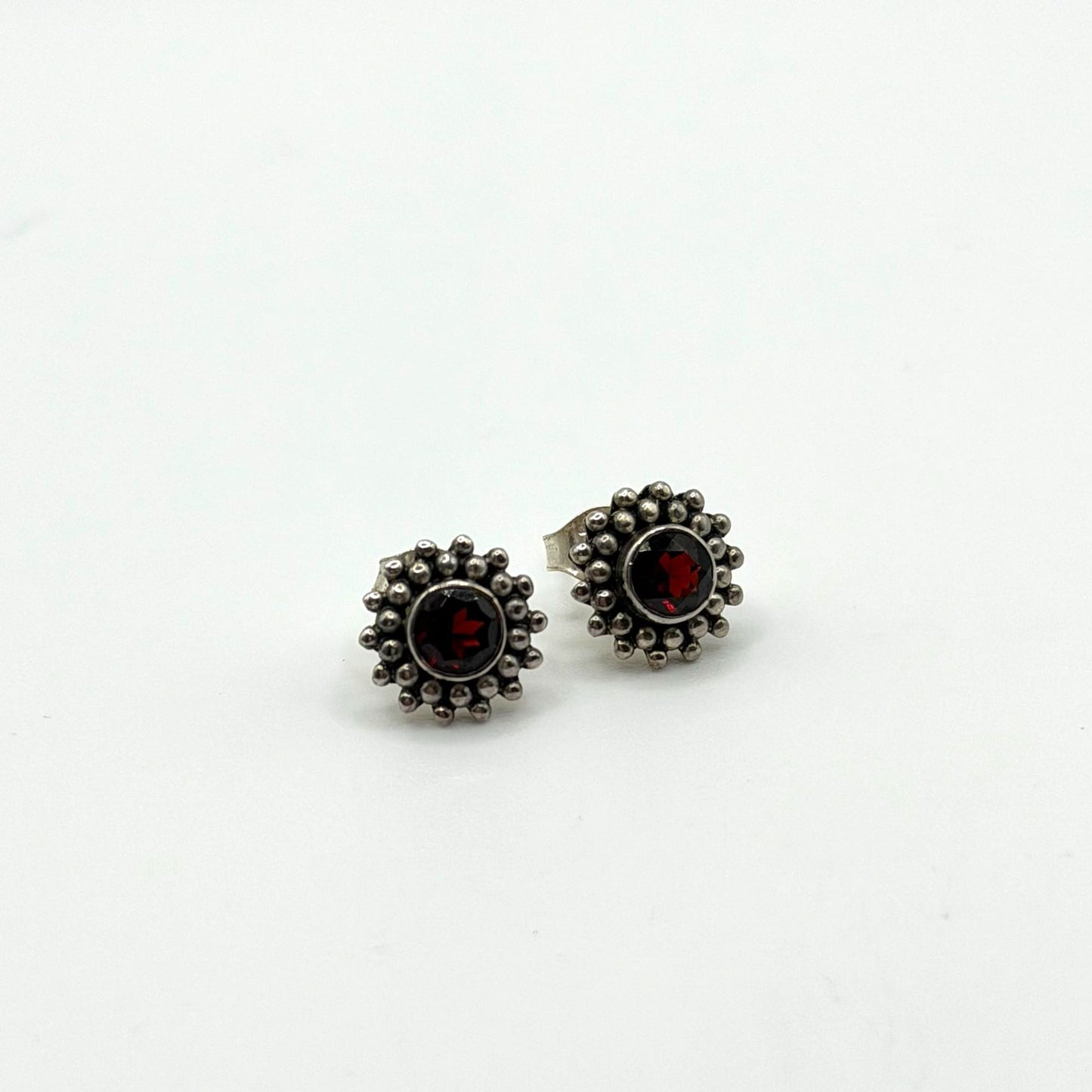 Vintage 925 Sterling Silver Red Garnet Stud Earrings