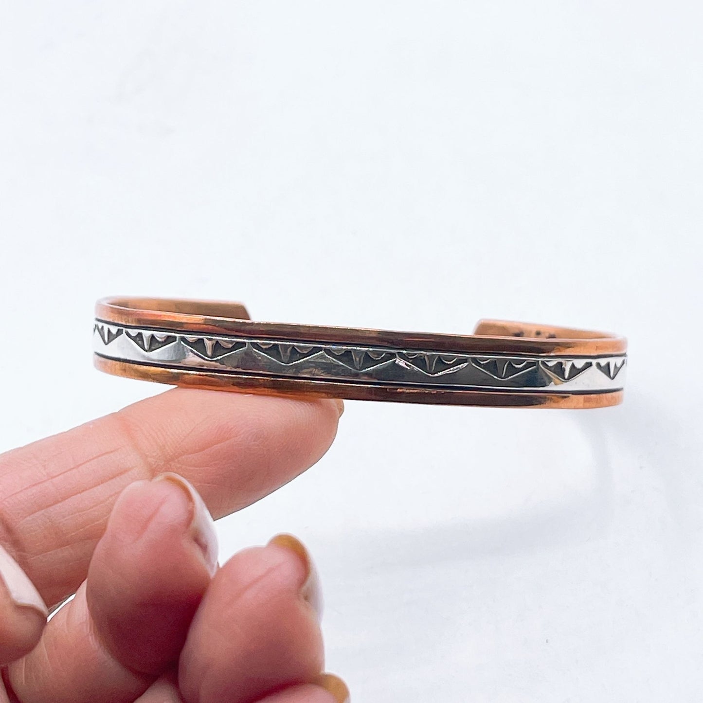 Wylie Secatero Copper & Silver Cuff Bracelet With Geometric Design Medium