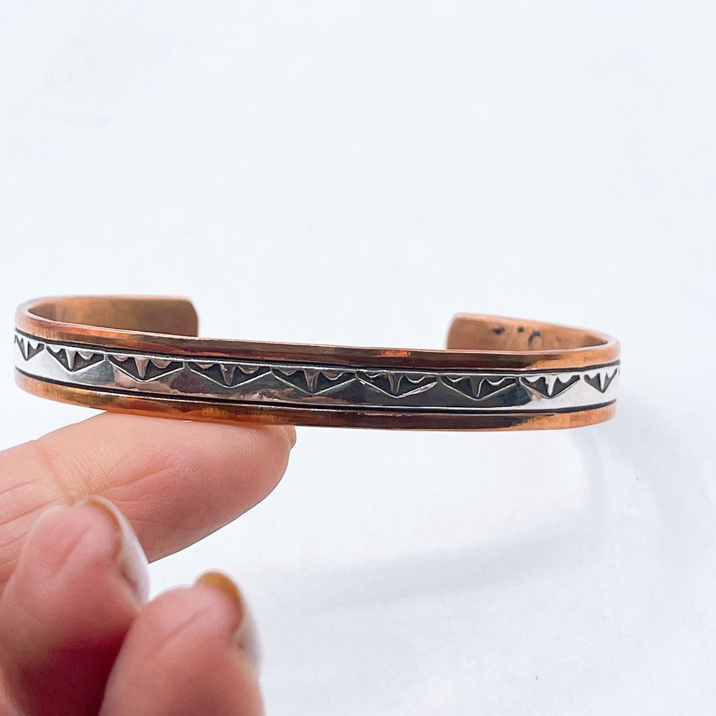 Wylie Secatero Copper & Silver Cuff Bracelet With Geometric Design Medium