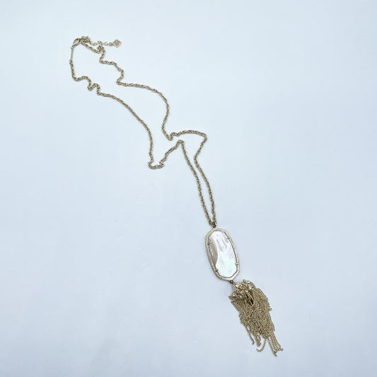 Kendra Scott Gold Long Necklace Mother-Of-Pearl Pendant & Tassel Chain