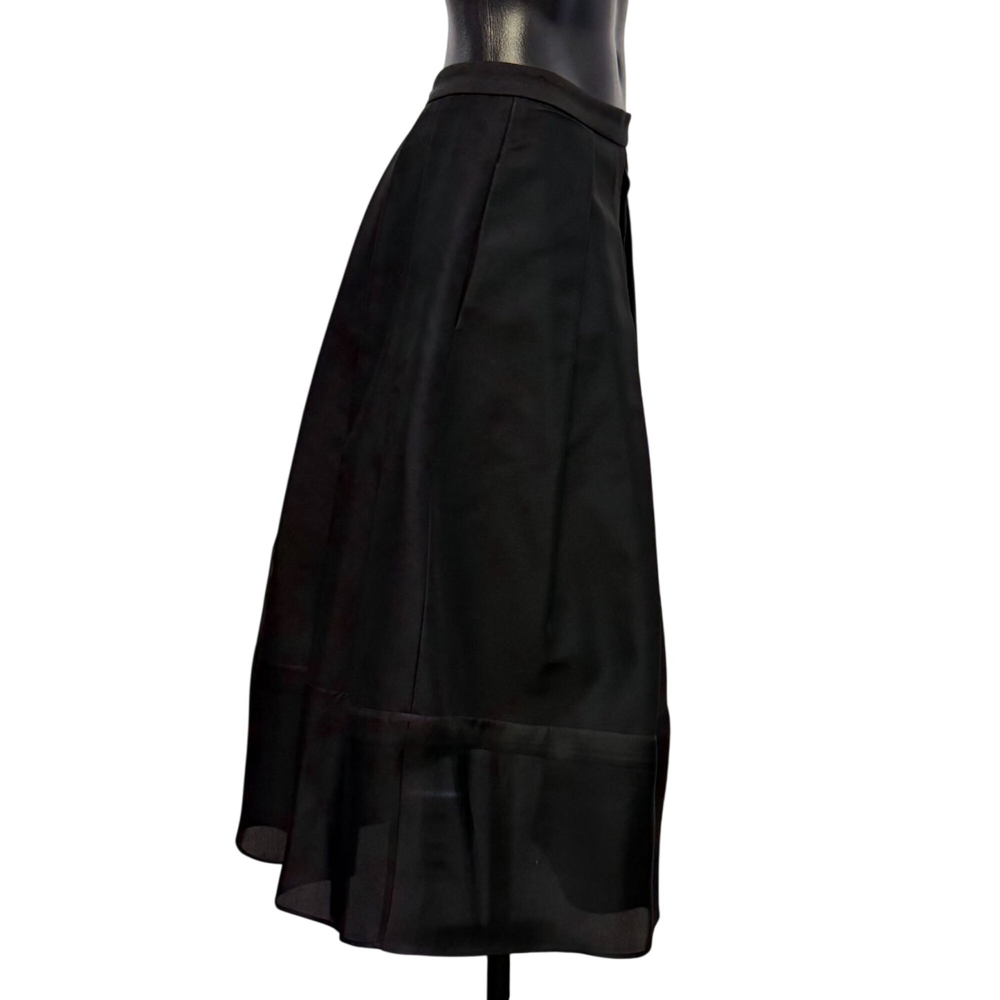Tibi Black Pleated A-Line Midi Skirt Size 2