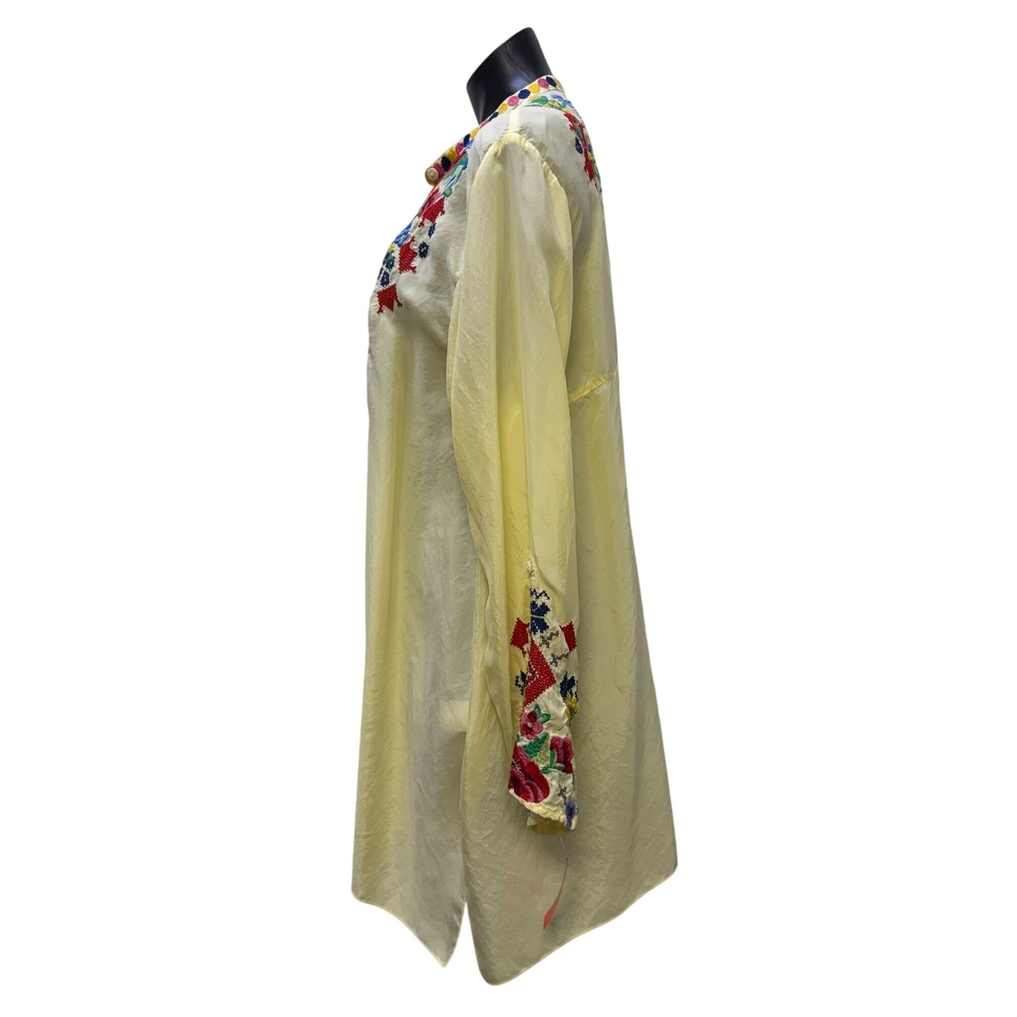 Johnny Was Biya Yellow Embroidered Floral Tunic Blouse Long Sleeve Size L