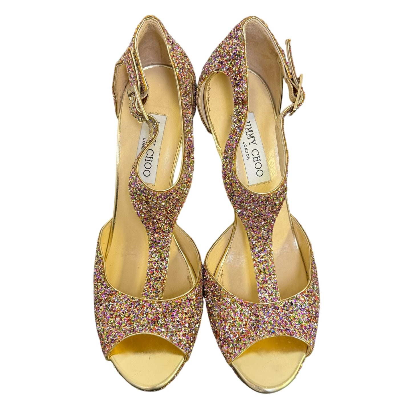 Jimmy Choo Glitter Peep Toe Platform Heels Multi-Color Size 40.5 EU/10.5