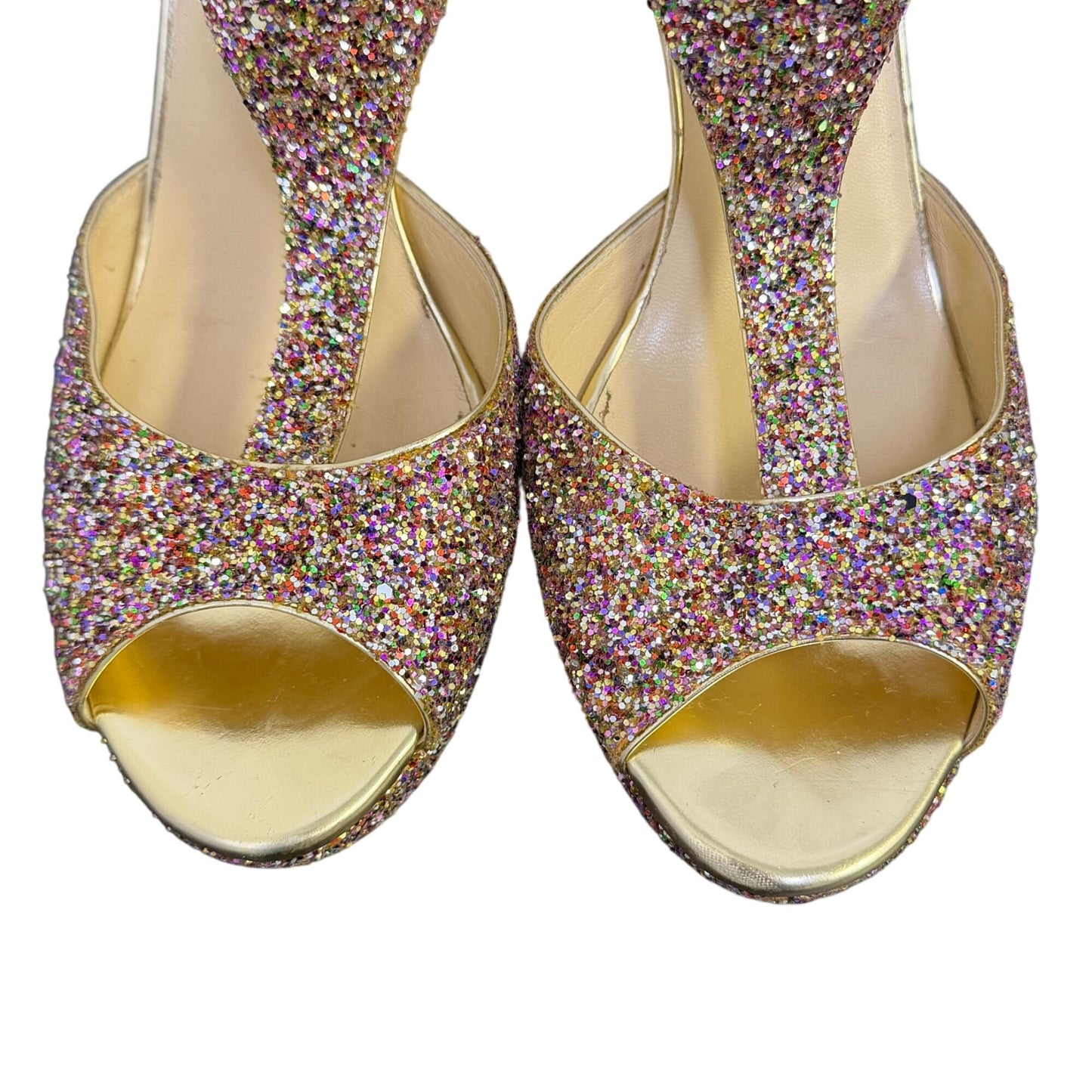 Jimmy Choo Glitter Peep Toe Platform Heels Multi-Color Size 40.5 EU/10.5