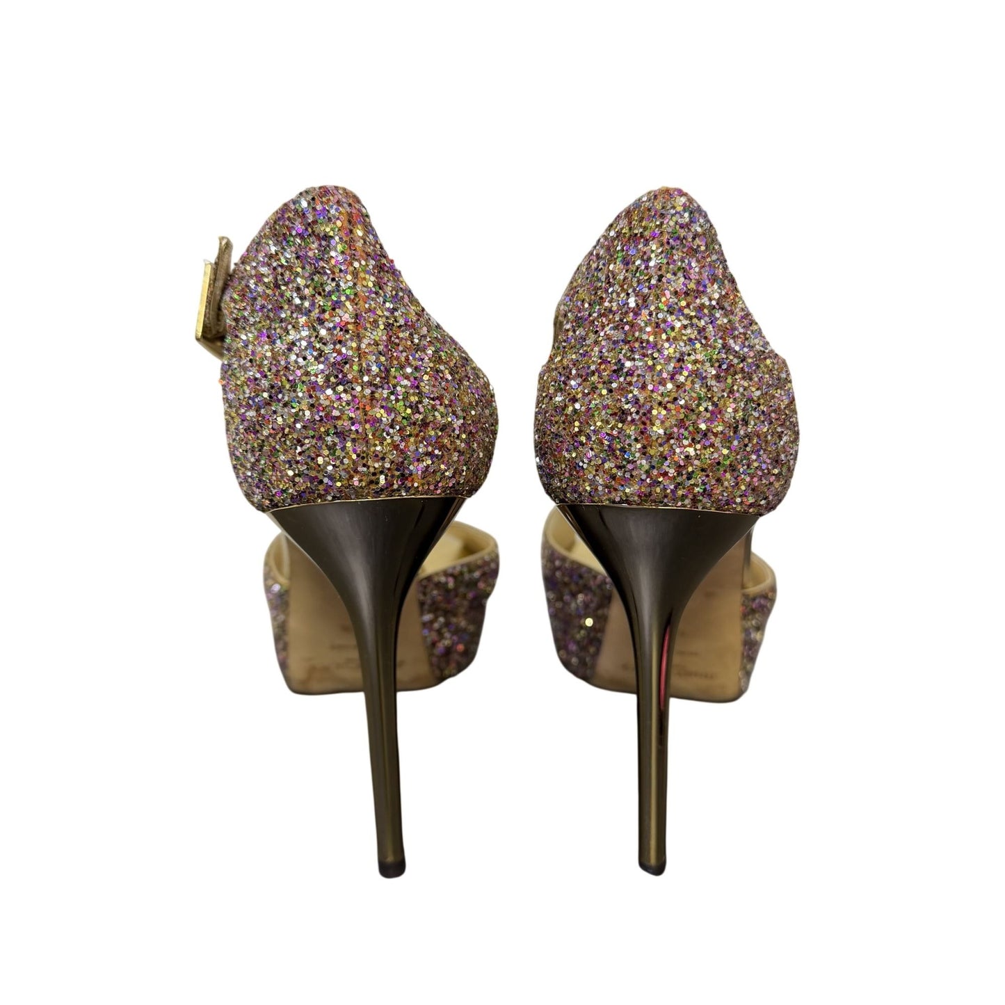 Jimmy Choo Glitter Peep Toe Platform Heels Multi-Color Size 40.5 EU/10.5