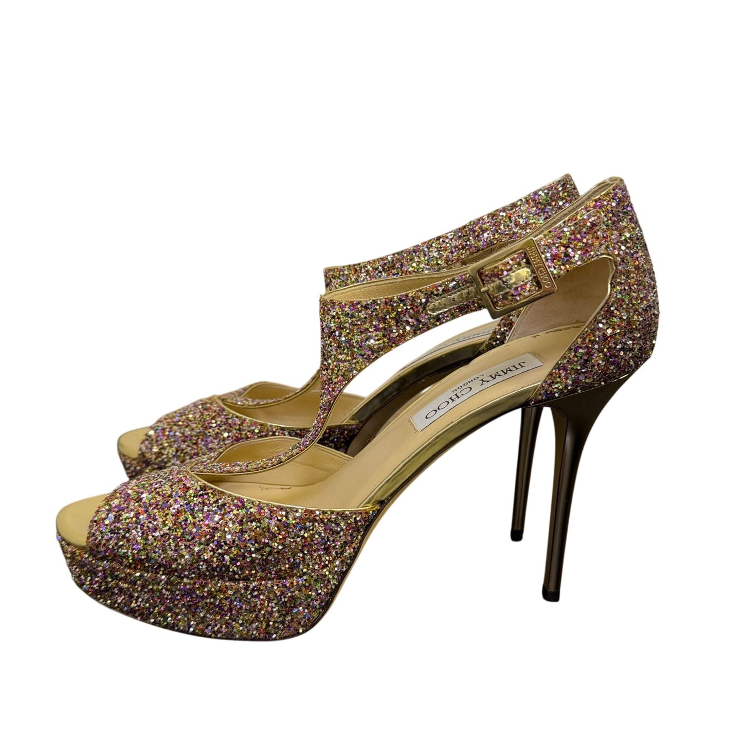Jimmy Choo Glitter Peep Toe Platform Heels Multi-Color Size 40.5 EU/10.5