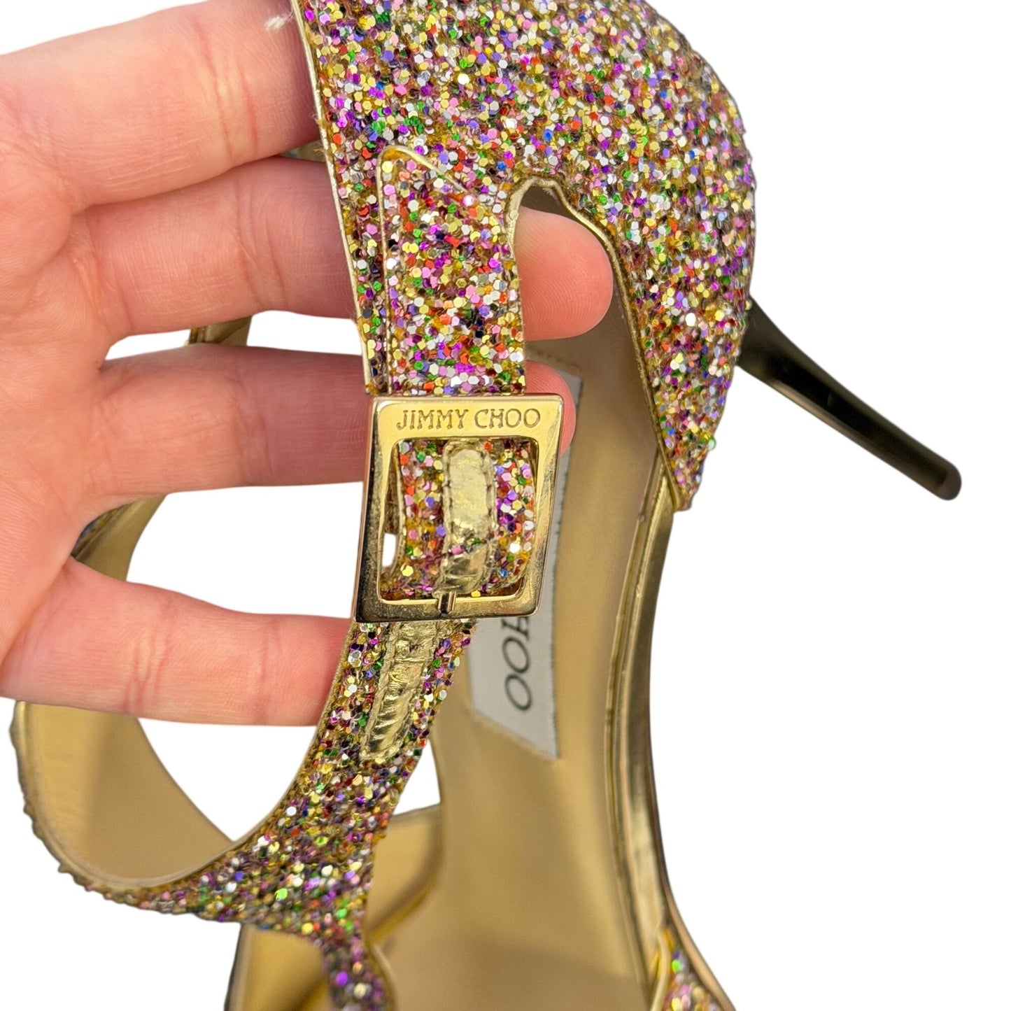 Jimmy Choo Glitter Peep Toe Platform Heels Multi-Color Size 40.5 EU/10.5