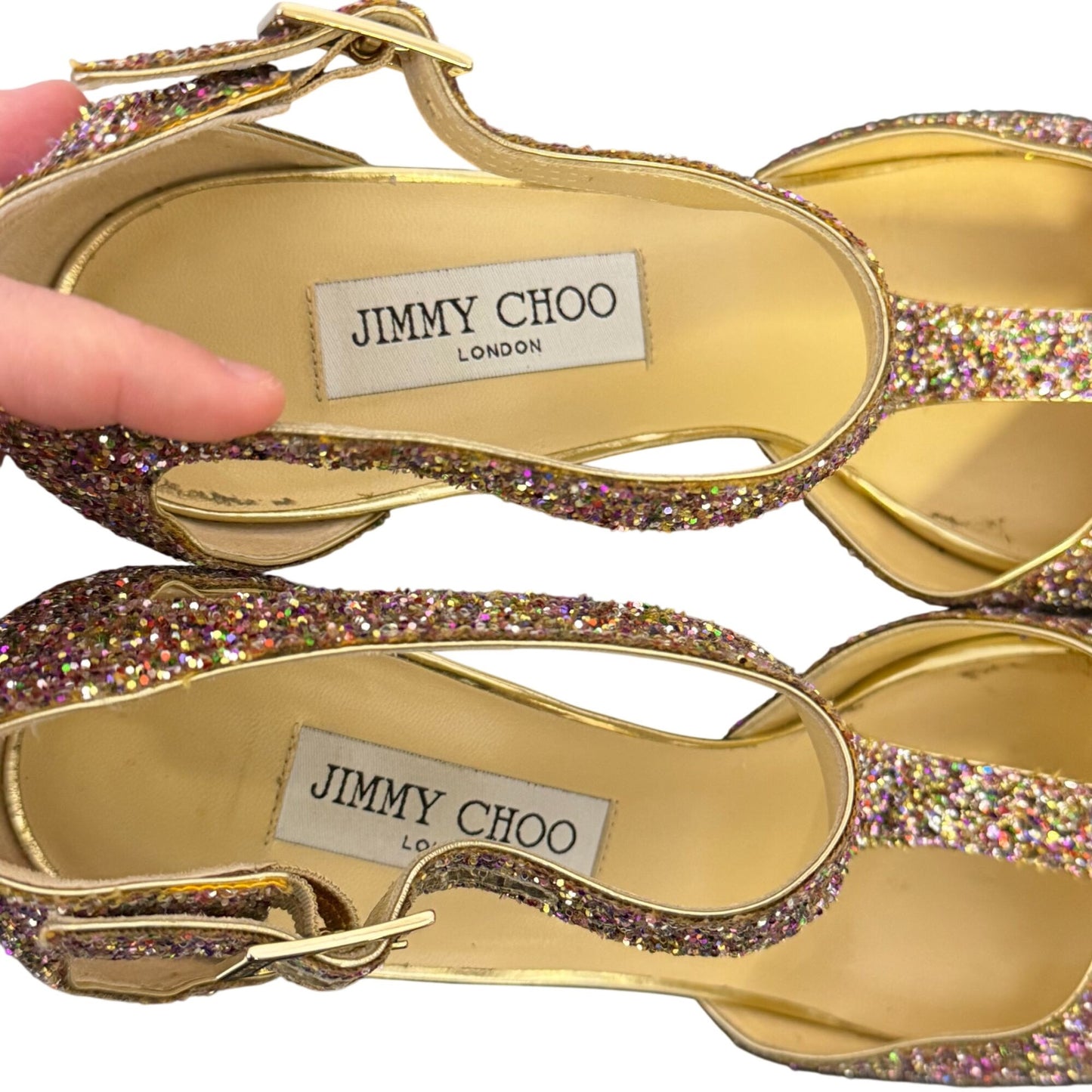 Jimmy Choo Glitter Peep Toe Platform Heels Multi-Color Size 40.5 EU/10.5