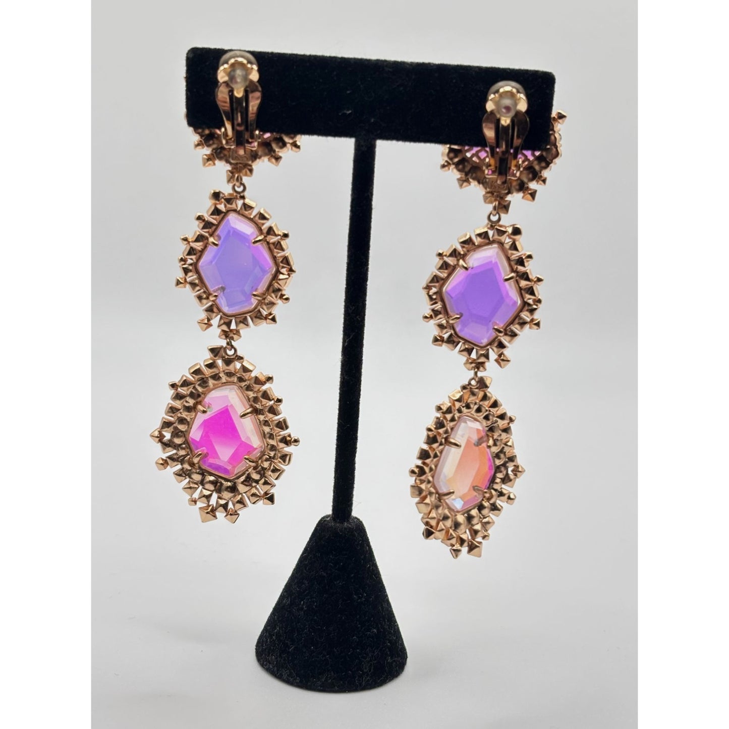 Kendra Scott Crystal Iridescent Gold Triple Drop Clip On Earrings