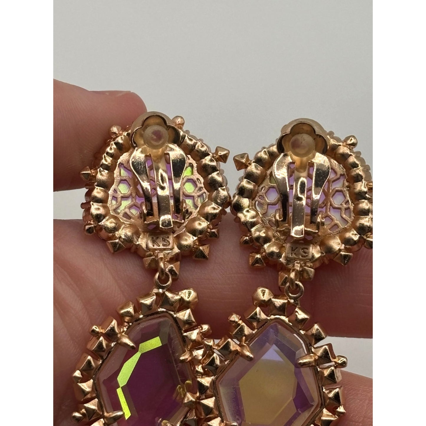 Kendra Scott Crystal Iridescent Gold Triple Drop Clip On Earrings