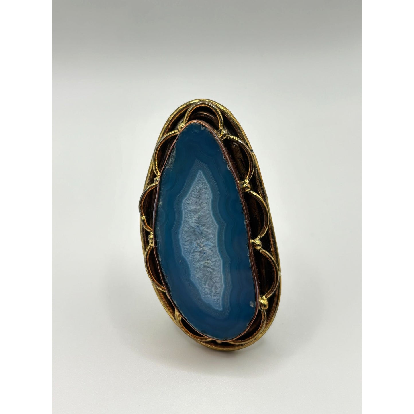 Handcrafted Blue Druzy Agate Statement Ring Mixed Metal Artisan Design