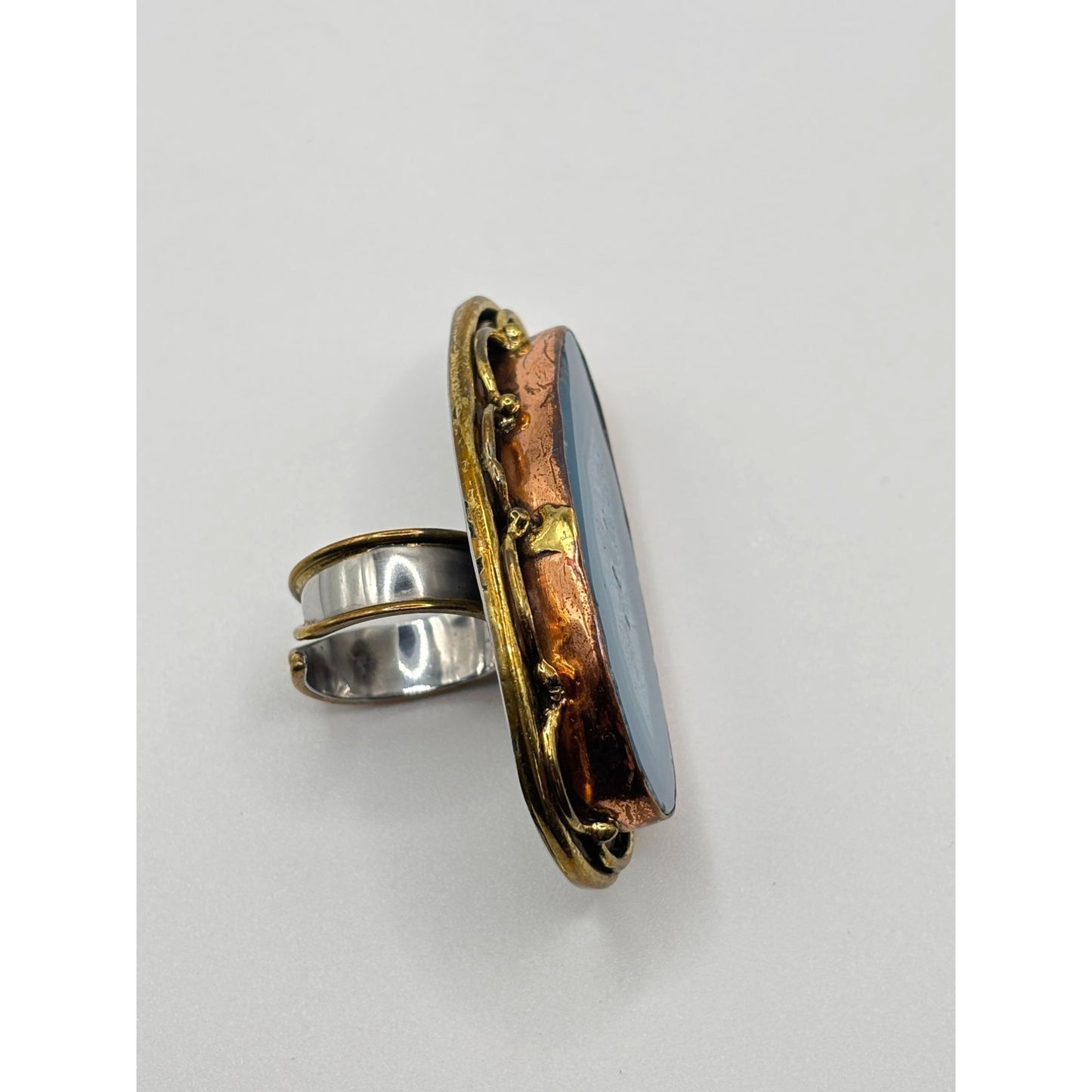 Handcrafted Blue Druzy Agate Statement Ring Mixed Metal Artisan Design