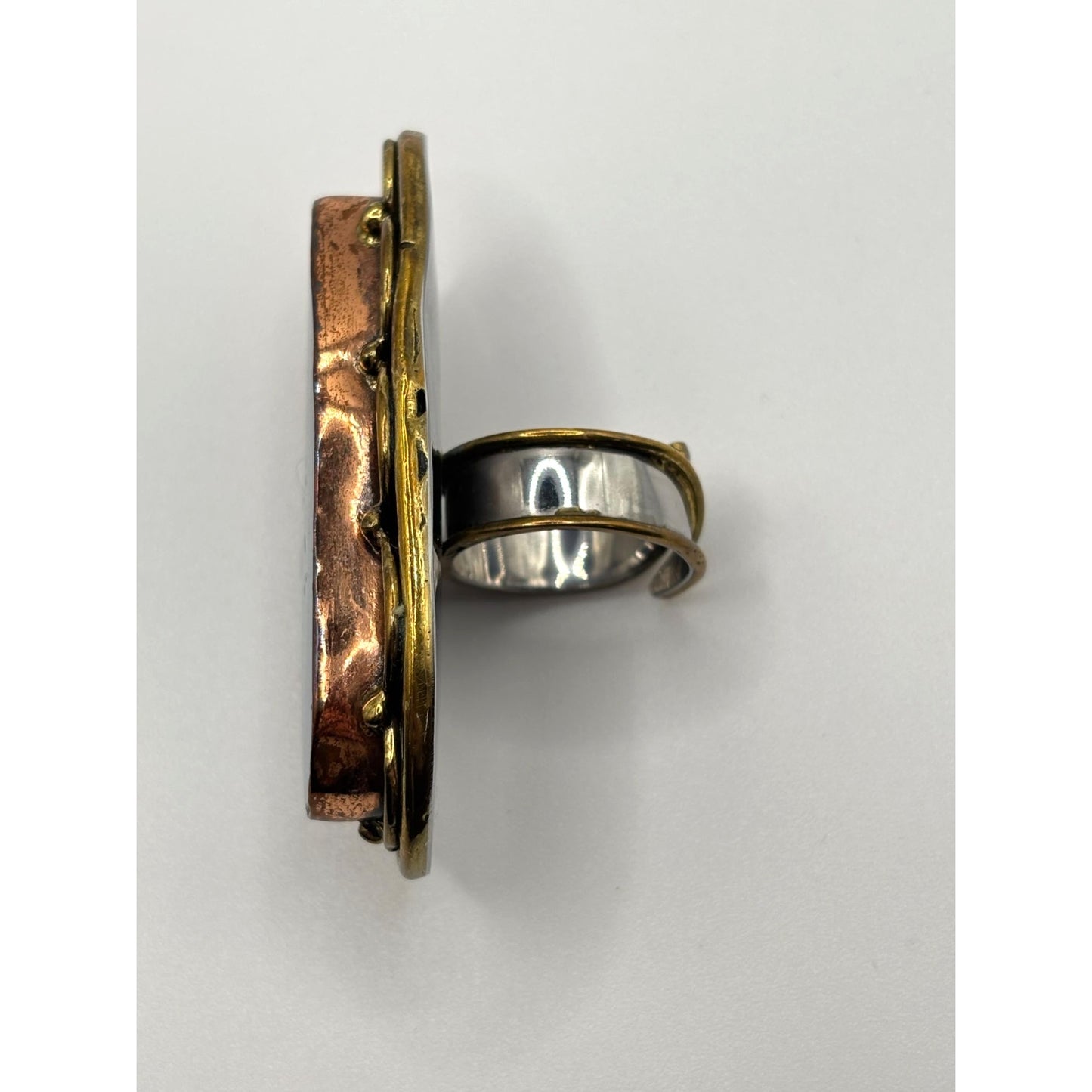 Handcrafted Blue Druzy Agate Statement Ring Mixed Metal Artisan Design