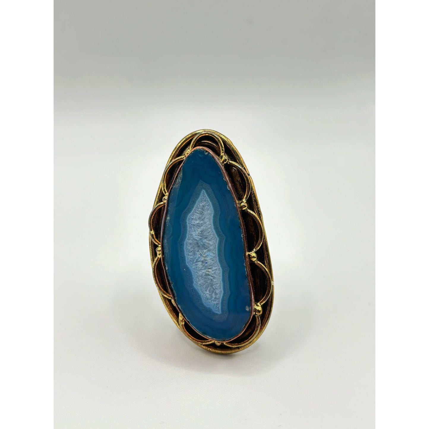 Handcrafted Blue Druzy Agate Statement Ring Mixed Metal Artisan Design