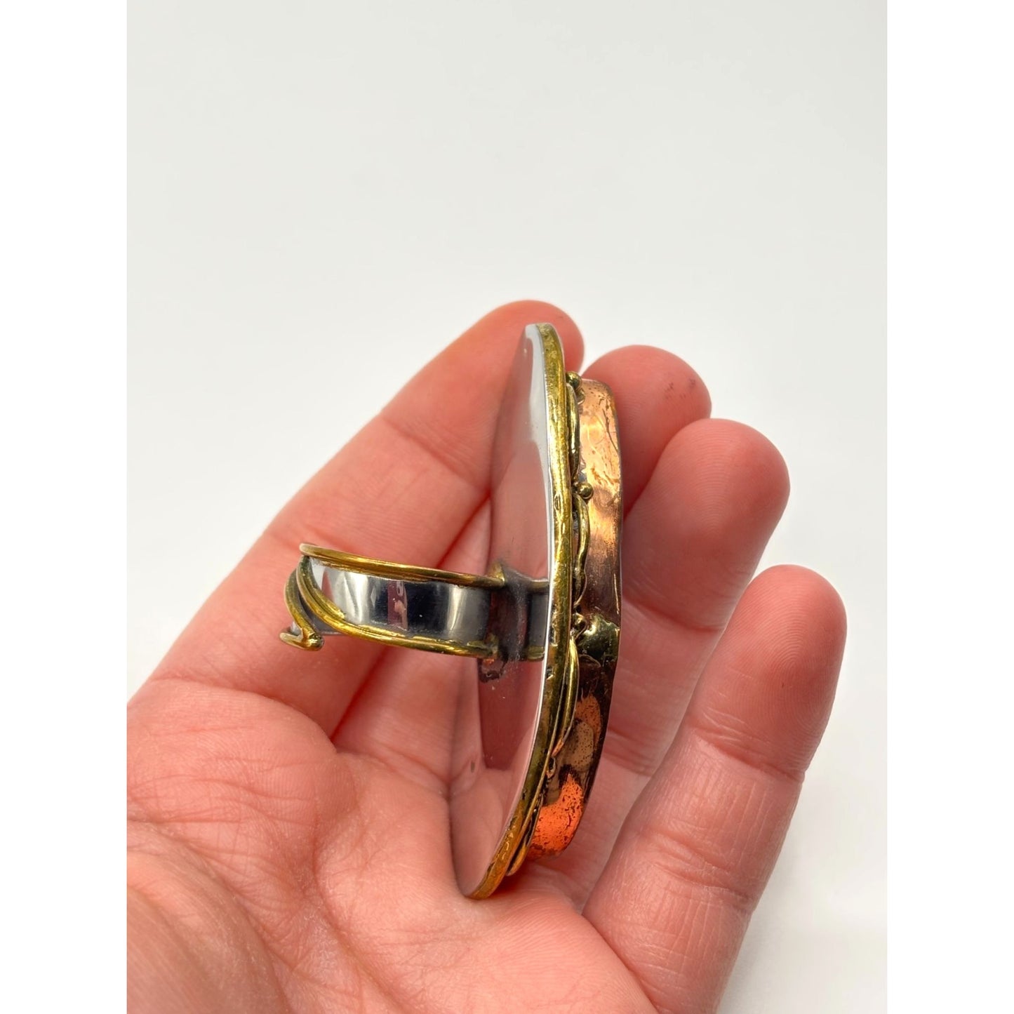 Handcrafted Blue Druzy Agate Statement Ring Mixed Metal Artisan Design