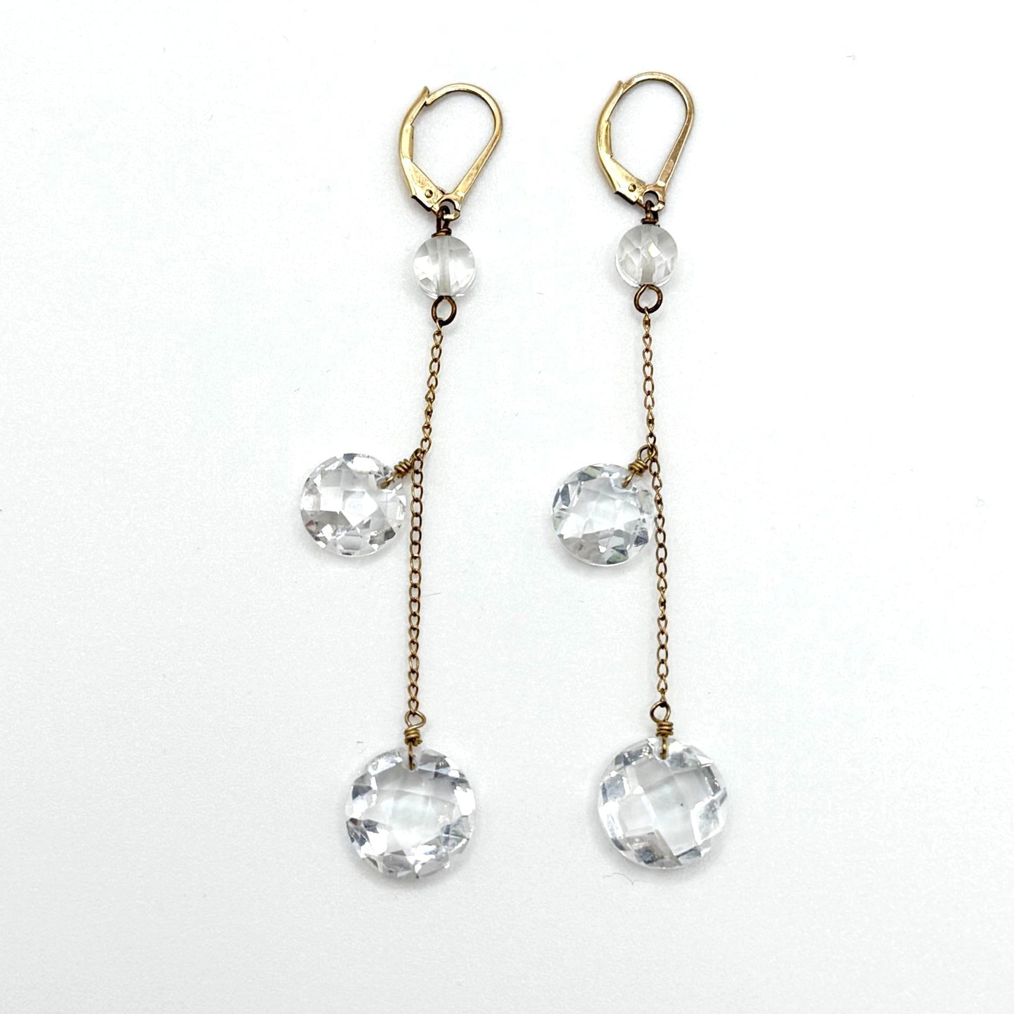 14K Gold-Filled Dangle Earrings With Clear Crystal Accents Lever Back