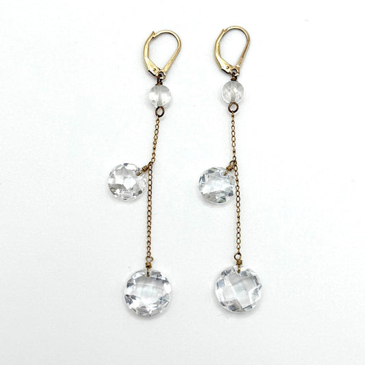 14K Gold-Filled Dangle Earrings With Clear Crystal Accents Lever Back