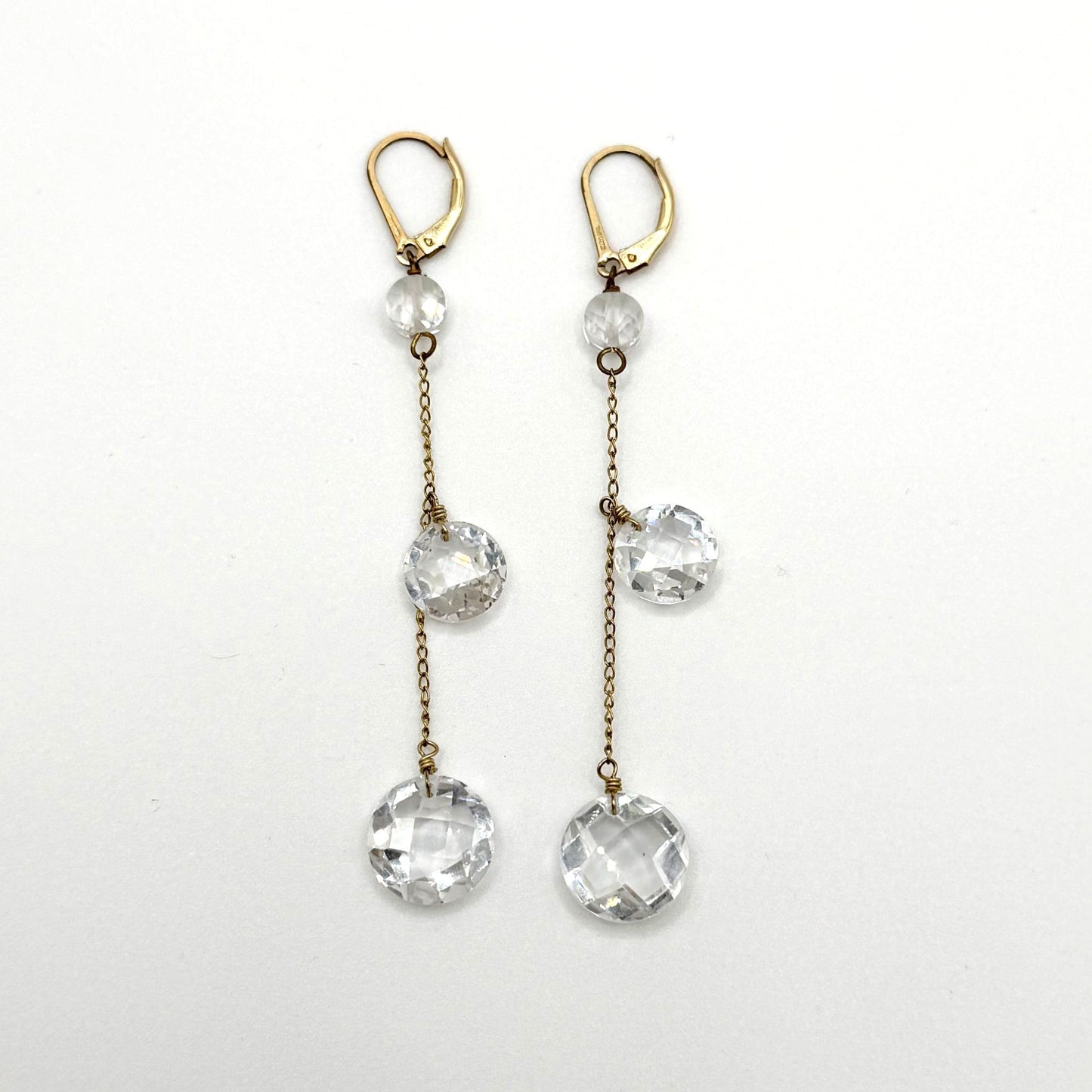 14K Gold-Filled Dangle Earrings With Clear Crystal Accents Lever Back