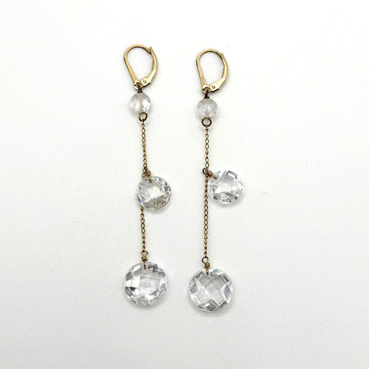 14K Gold-Filled Dangle Earrings With Clear Crystal Accents Lever Back