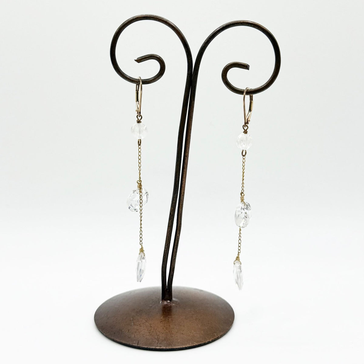 14K Gold-Filled Dangle Earrings With Clear Crystal Accents Lever Back
