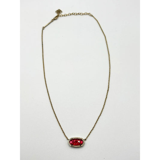 Kendra Scott Gold Necklace With Bright Pink Oval Crystal Pendant