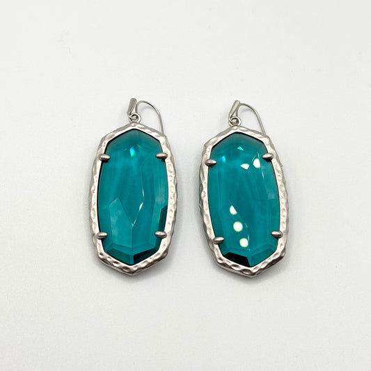 Kendra Scott Ella London Blue Teal Faceted Glass Drop Earrings In Silver Tone