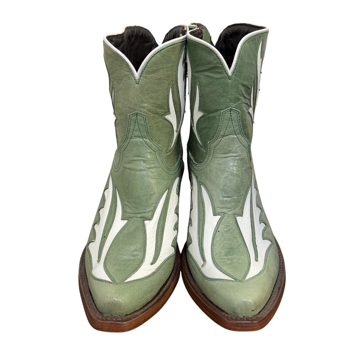 NWOT Azulado Green & White Leather Western Ankle Boots 8