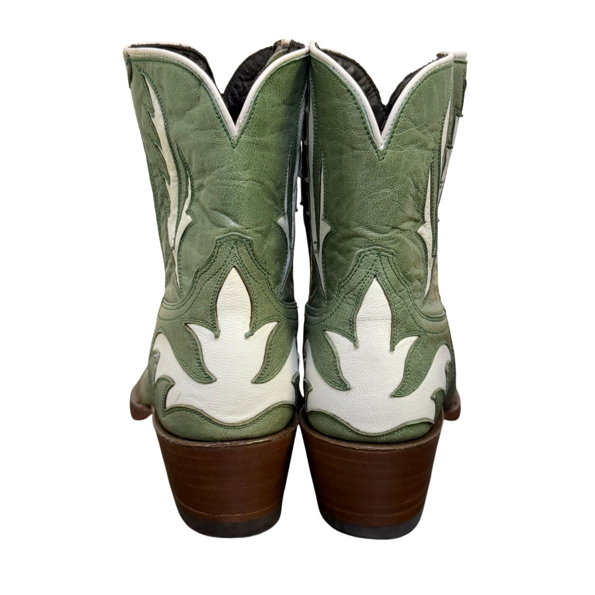 NWOT Azulado Green & White Leather Western Ankle Boots 8