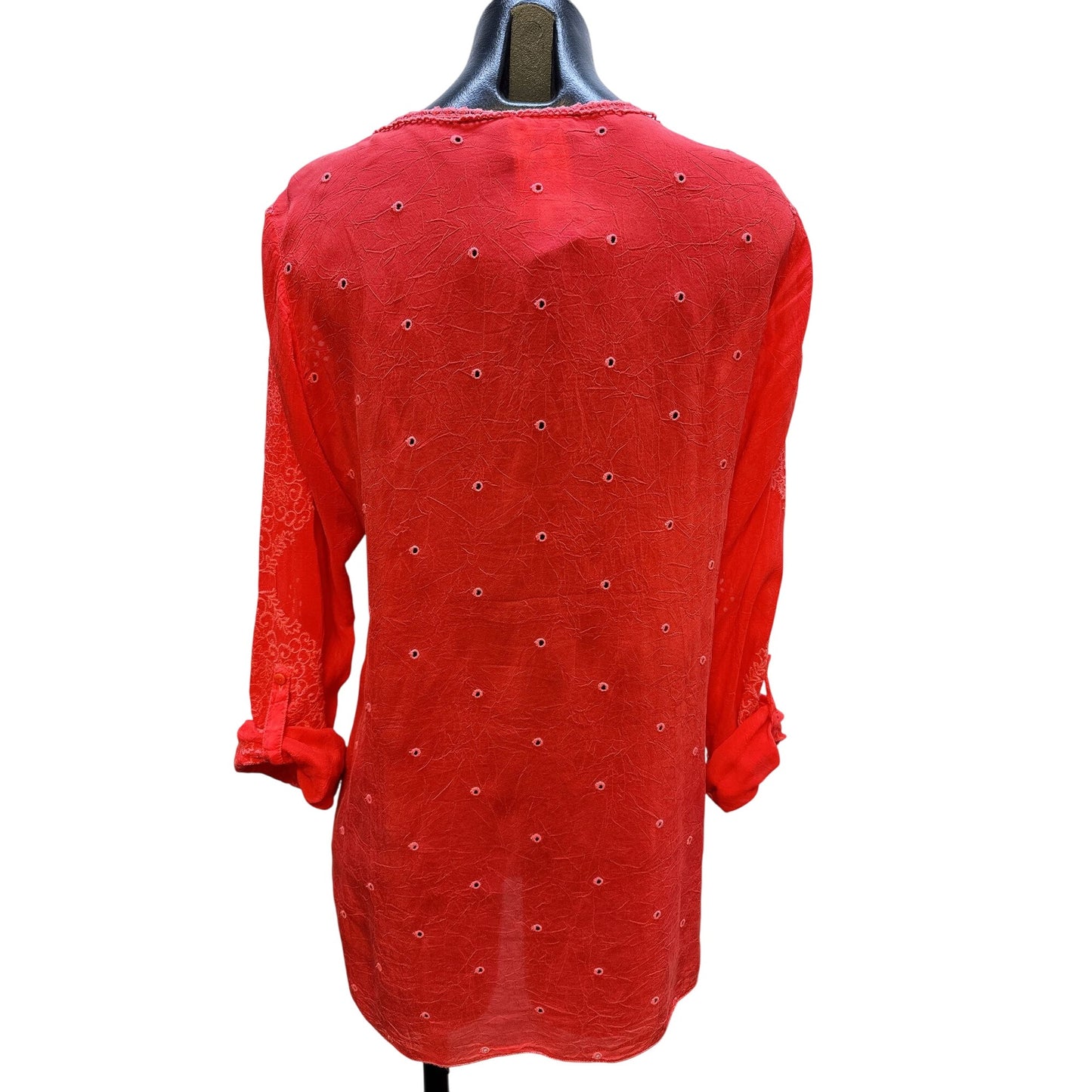 Johnny Was Red Lace Embroidered Long Sleeve Blouse Size M