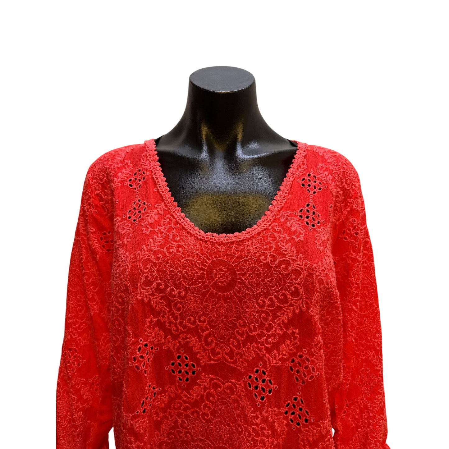 Johnny Was Red Lace Embroidered Long Sleeve Blouse Size M