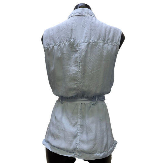 Pete & Greta Blue Sleeveless Utility Vest With Pockets & Tie Waist S