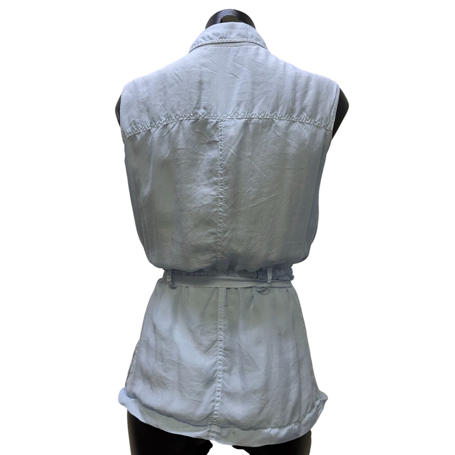 Pete & Greta Blue Sleeveless Utility Vest With Pockets & Tie Waist S