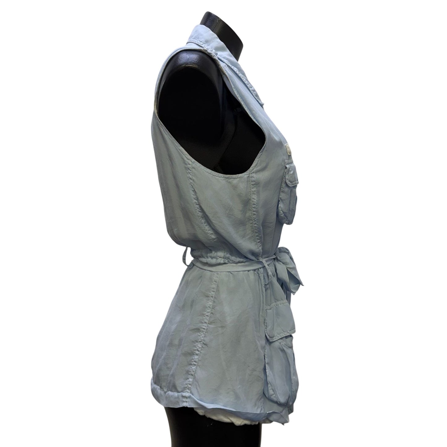 Pete & Greta Blue Sleeveless Utility Vest With Pockets & Tie Waist S