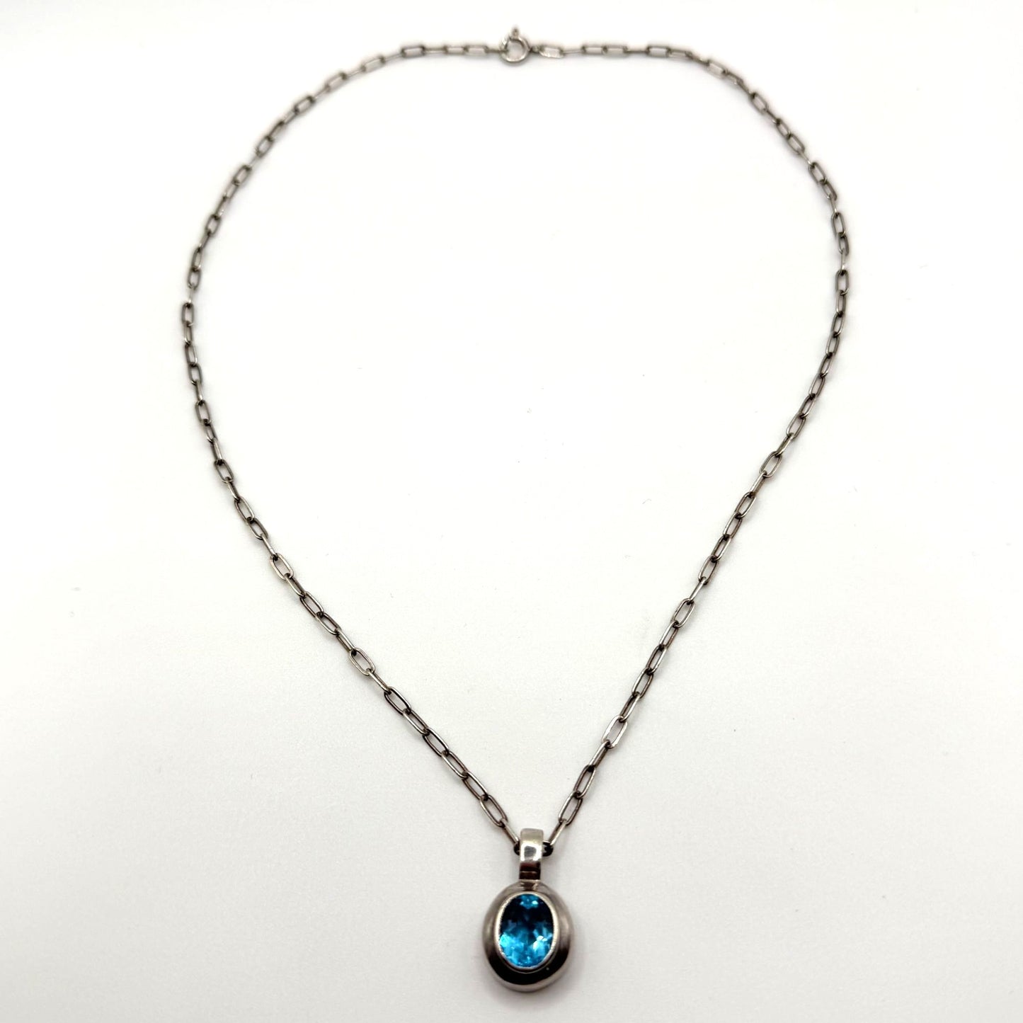 Sterling Silver 925 Blue Topaz Pendant Necklace