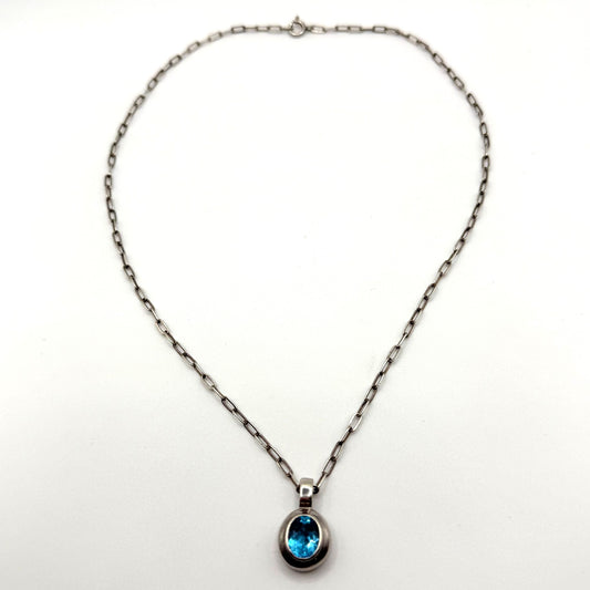 Sterling Silver 925 Blue Topaz Pendant Necklace