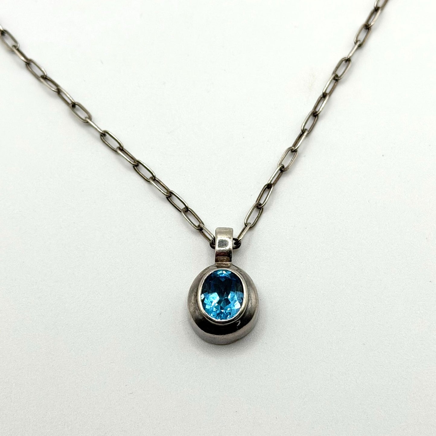 Sterling Silver 925 Blue Topaz Pendant Necklace