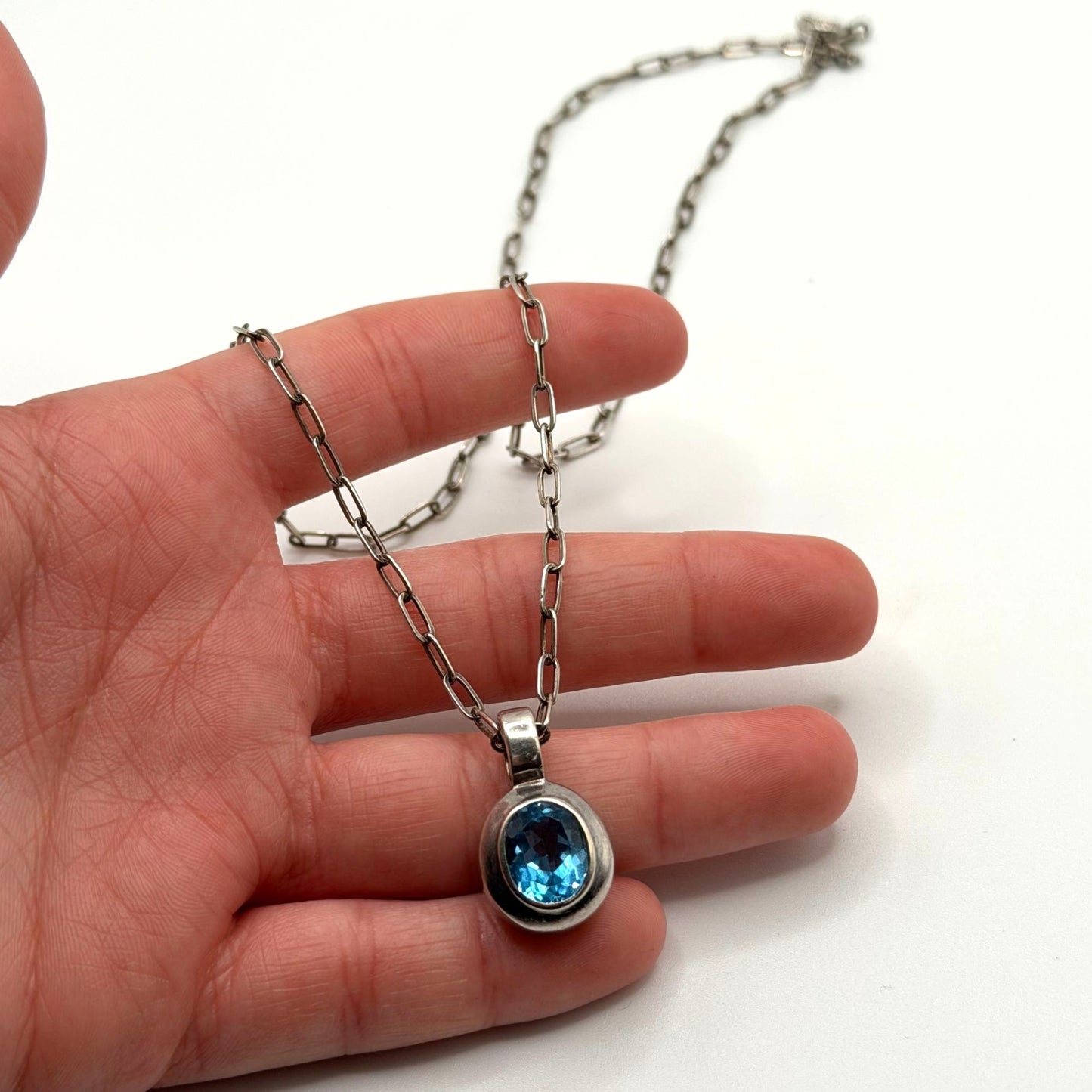 Sterling Silver 925 Blue Topaz Pendant Necklace