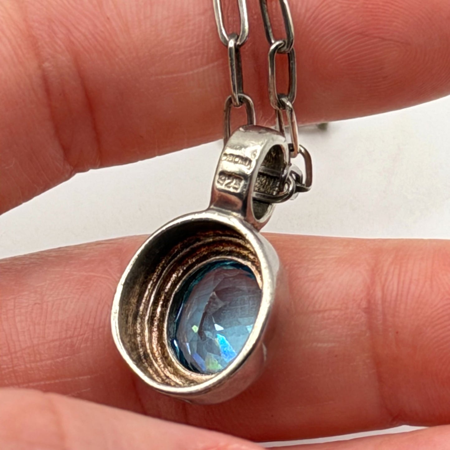 Sterling Silver 925 Blue Topaz Pendant Necklace
