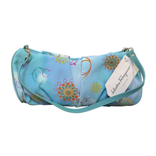 NWT Salvatore Ferragamo Blue Floral Pattern Shoulder Bag