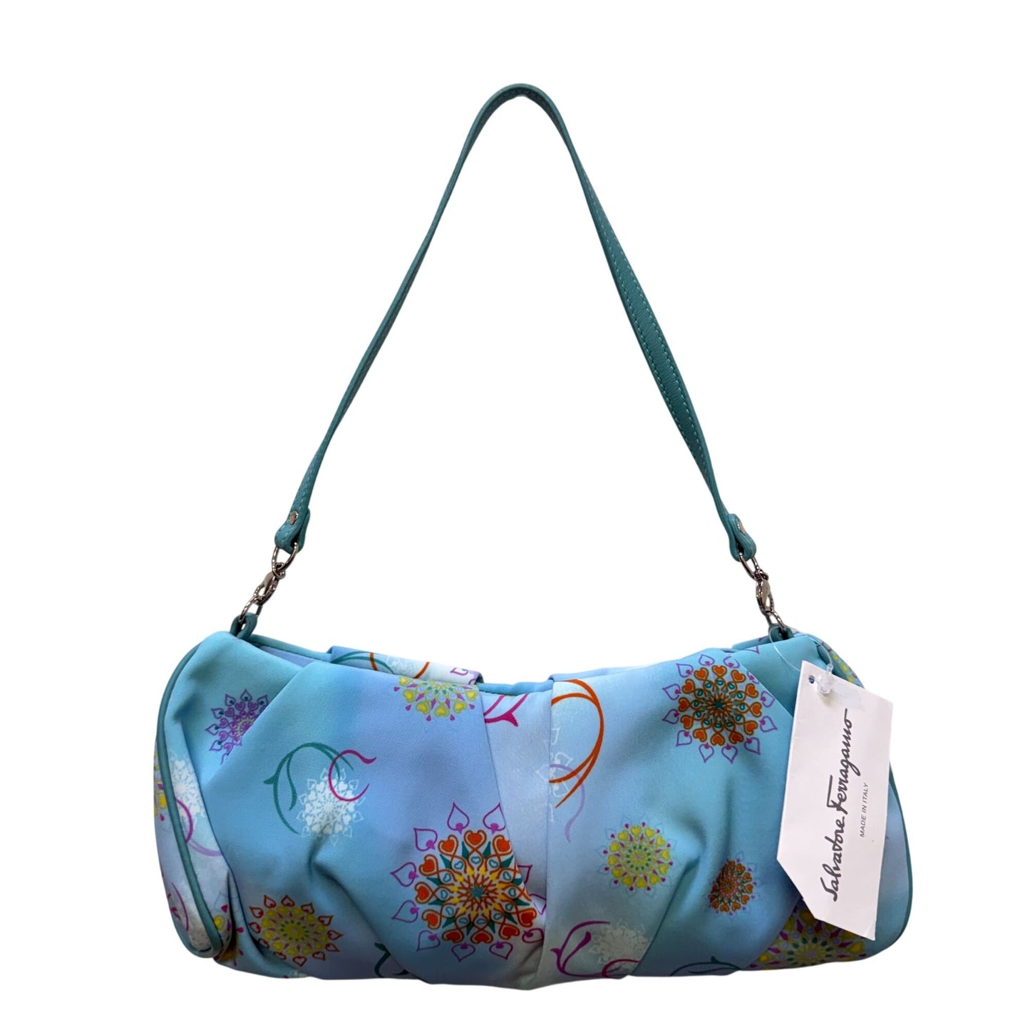 NWT Salvatore Ferragamo Blue Floral Pattern Shoulder Bag