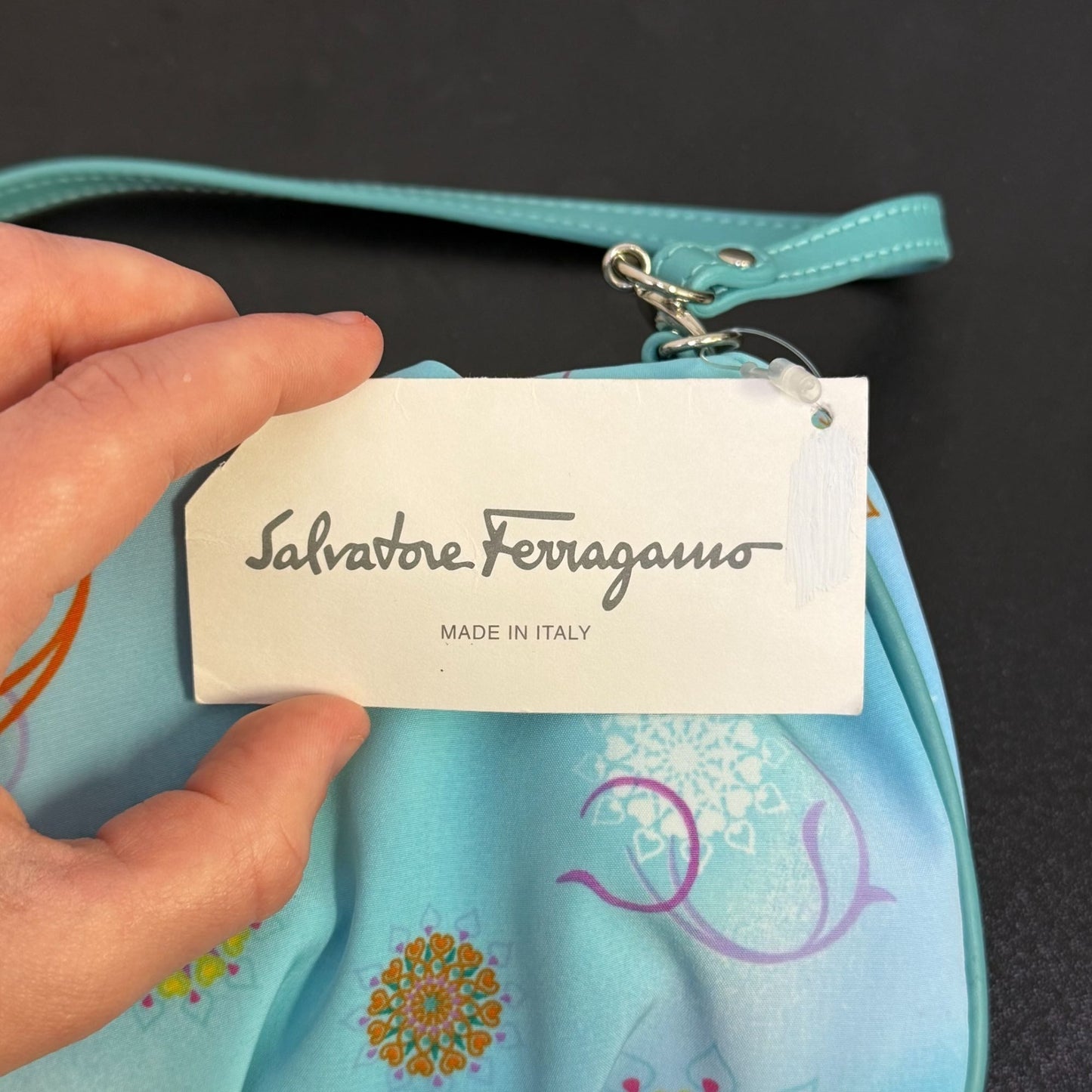 NWT Salvatore Ferragamo Blue Floral Pattern Shoulder Bag