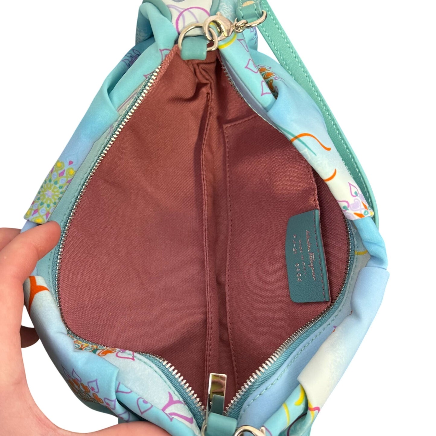 NWT Salvatore Ferragamo Blue Floral Pattern Shoulder Bag