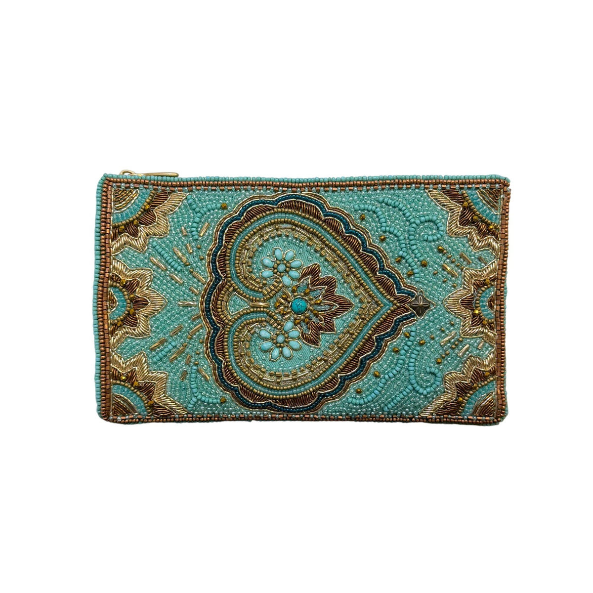 Mary Frances Beaded Clutch With Gold Chain Strap Blue & Gold