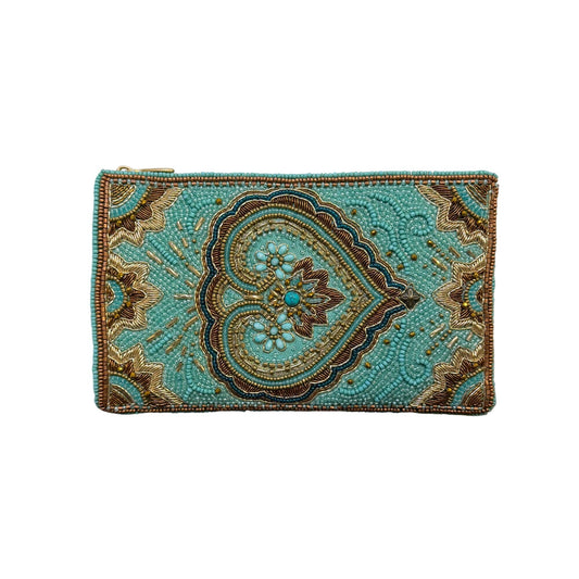 Mary Frances Beaded Clutch With Gold Chain Strap Blue & Gold